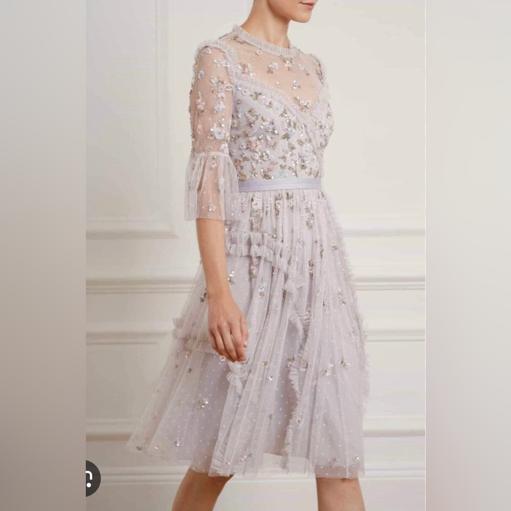 NWT Shimmer Ditsy Long Sleeve Needle & Thread Dress lilac/grey